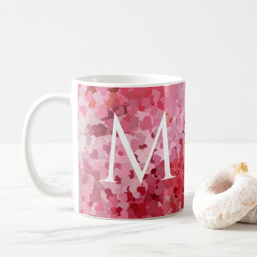 Monogram Initiaal Roze rood Violet Harten Sjabloon Koffiemok (Met donut)