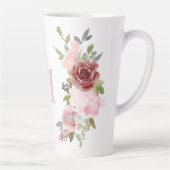 Monogram Initiaal Roze Rose Waterverf Bloemen Latte Mok (Rechts)