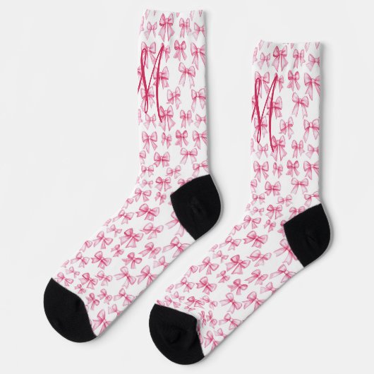 Monogram Initiaal Roze Strik Coquette Esthetisch C Sokken (Links)