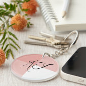 Monogram Initiaal Roze Wit Acryl Sleutelhanger (Voorkant Rechts)