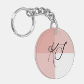 Monogram Initiaal Roze Wit Acryl Sleutelhanger (Voorkant Links)