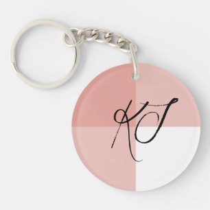 Monogram Initiaal Roze Wit Acryl Sleutelhanger