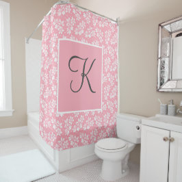 Monogram Initiaal Roze Wit Grijs Bloemmotief  Douchegordijn
