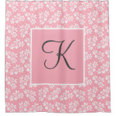 Monogram Initiaal Roze Wit Grijs Bloemmotief Douchegordijn (Voorkant)