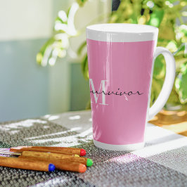 Monogram Initiaal Roze & Wit ik ben een overlevend Latte Mok