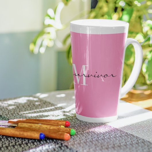 Monogram Initiaal Roze & Wit ik ben een overlevend Latte Mok