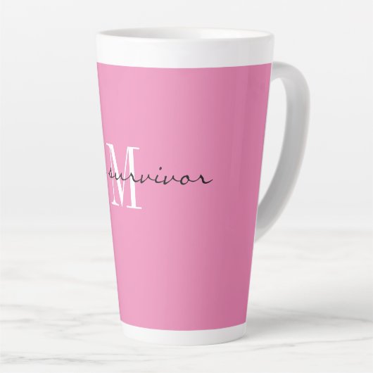 Monogram Initiaal Roze & Wit ik ben een overlevend Latte Mok (Rechterhoek)