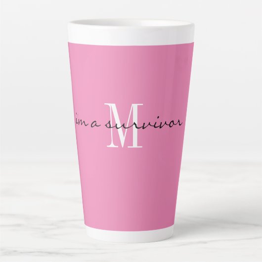 Monogram Initiaal Roze & Wit ik ben een overlevend Latte Mok (Voorkant)