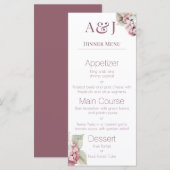 Monogram-Initiaal Roze & Witte Hydrangea Bloemen Menu (Voorkant / Achterkant)