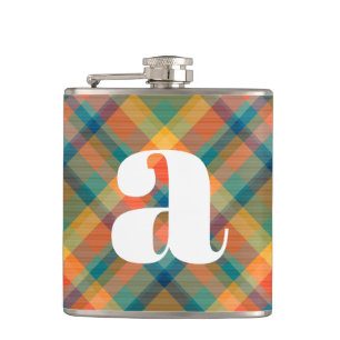 Monogram Initiaal Rustieke Trouw Tartan Plaid Heupfles