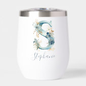 Monogram Initiaal S Blue Floral Waterverf Gift Haa (Voorkant)