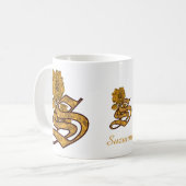 Monogram Initiaal S Elegante Gouden Pioen Personal Koffiemok (Voorkant links)