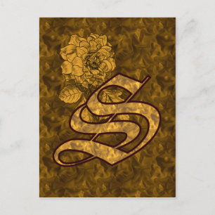 Monogram Initiaal S Elegante Gouden Pioen Roos  Briefkaart