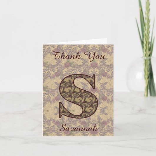 Monogram Initiaal S Elegante Vintage Bloem Bedankkaart (Voorkant)