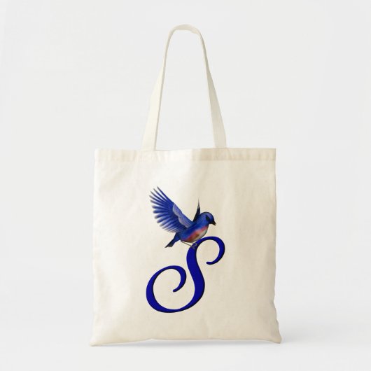 Monogram Initiaal S met Blauwe Vogel Tote Bag (Voorkant)