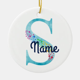 Monogram Initiaal S Rainbow Star-ontwerp Keramisch Ornament