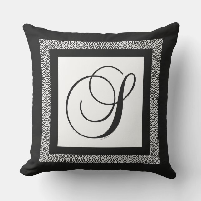 Monogram Initiaal S zwart wit Buitenkussen (Voorkant)