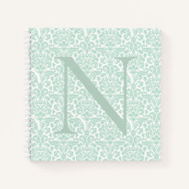 Monogram Initiaal Sage Green Damask Notitieboek
