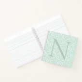 Monogram Initiaal Sage Green Damask Notitieboek (Binnen)