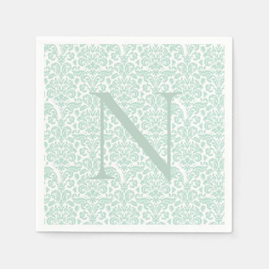 Monogram Initiaal Sage Green Damask Servet (Voorkant)