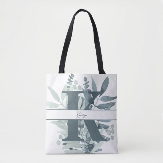 Monogram Initiaal Sage Groen Waterverf Groen Tote Bag (Voorkant)