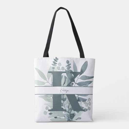 Monogram Initiaal Sage Groen Waterverf Groen Tote Bag (Achterkant)