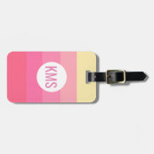 Monogram Initiaal Schattige Roze Strepen Girly Bagagelabel (Voorkant horizontaal)