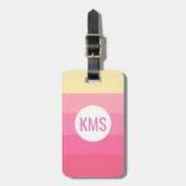 Monogram Initiaal Schattige Roze Strepen Girly Bagagelabel (Voorkant verticaal)