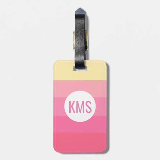 Monogram Initiaal Schattige Roze Strepen Girly Bagagelabel (Achterkant verticaal)