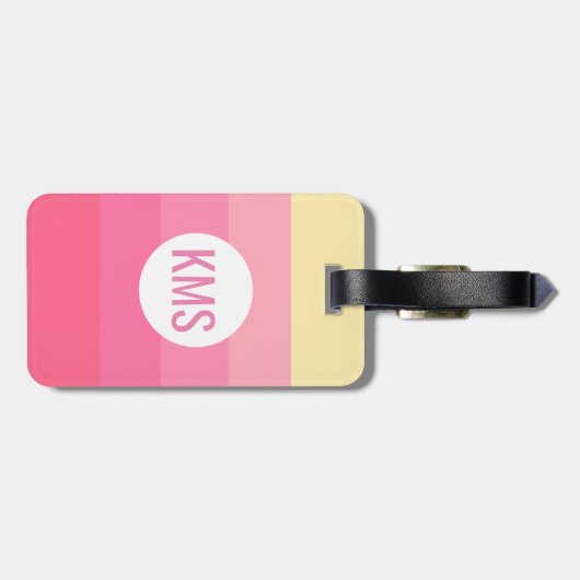 Monogram Initiaal Schattige Roze Strepen Girly Bagagelabel (Achterkant horizontaal)