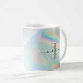 Monogram Initiaal Script Holografisch Modern Moede Koffiemok (Voorkant rechts)