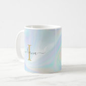 Monogram Initiaal Script Holografisch Modern Moede Koffiemok (Voorkant links)