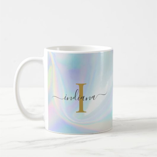 Monogram Initiaal Script Holografisch Modern Moede Koffiemok (Links)