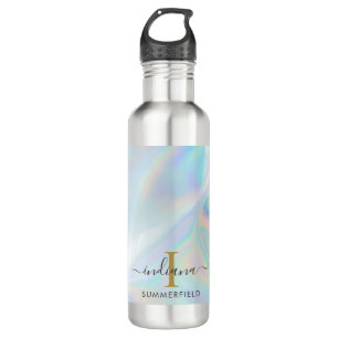 Monogram Initiaal Script Holographic Modern Waterfles