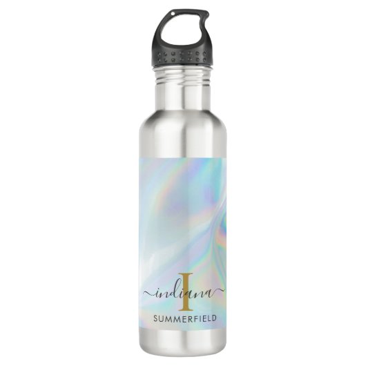 Monogram Initiaal Script Holographic Modern Waterfles (Voorkant)