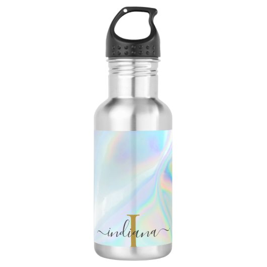 Monogram Initiaal Script Holographic Modern Waterfles (Voorkant)