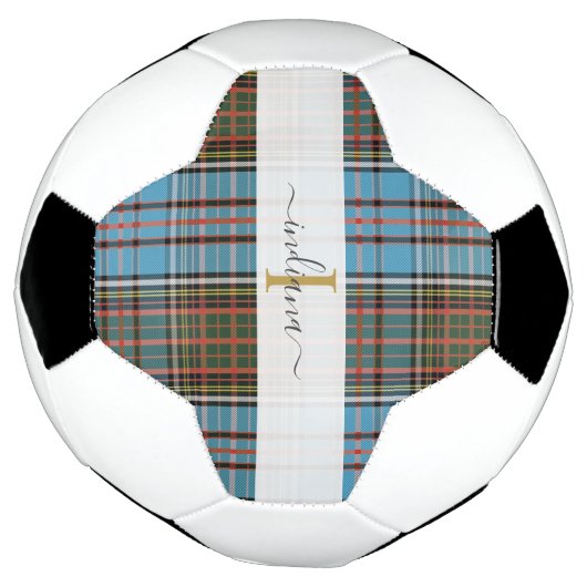 Monogram Initiaal Script Naam Plaid Tartan Voetbal (Gedraaid)