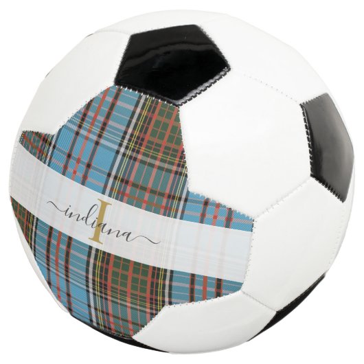 Monogram Initiaal Script Naam Plaid Tartan Voetbal (Drie kwart)