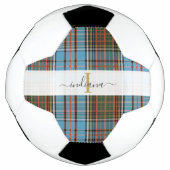 Monogram Initiaal Script Naam Plaid Tartan Voetbal (Voorkant)
