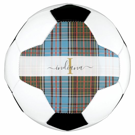 Monogram Initiaal Script Naam Plaid Tartan Voetbal (Voorkant)