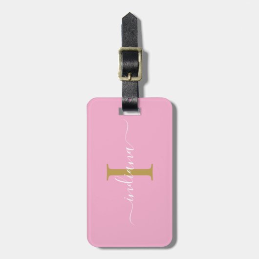 Monogram Initiaal Script Naam Retouradres Bagagelabel (Voorkant verticaal)