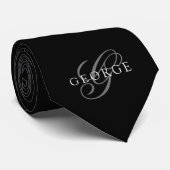 Monogram initiaal Script Zwart Stropdas (Opgerold)