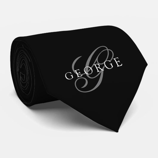 Monogram initiaal Script Zwart Stropdas (Opgerold)