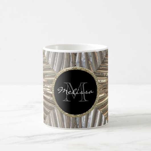 Monogram Initiaal Silver Gold Metallic Glass Desig Koffiemok (Center)