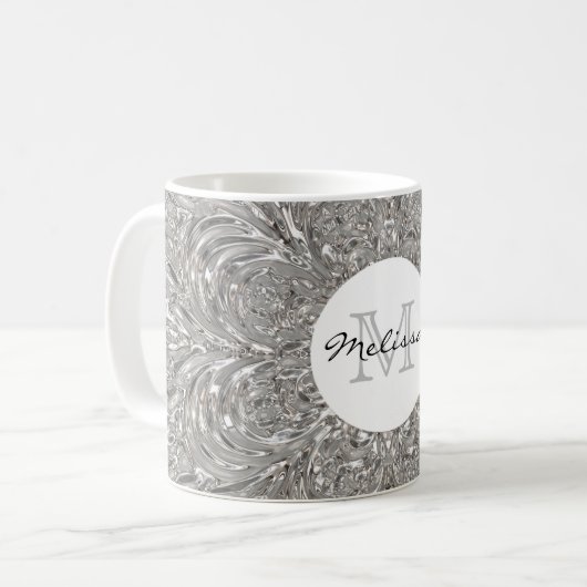 Monogram Initiaal Silver Metallic Glass Design Koffiemok (Voorkant links)
