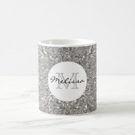 Monogram Initiaal Silver Metallic Glass Design Koffiemok