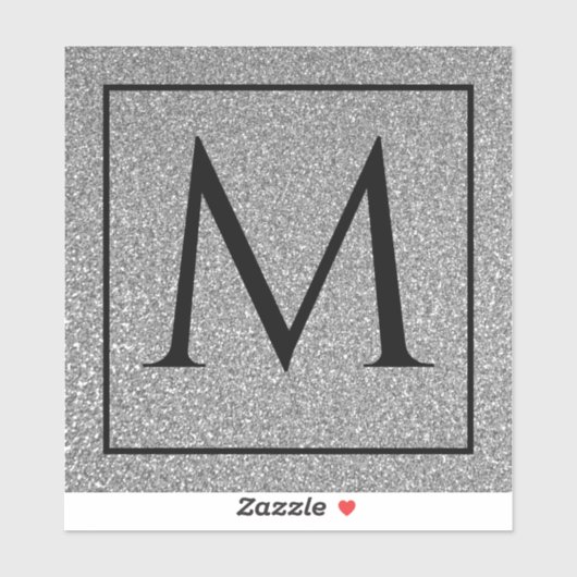 Monogram Initiaal Silvery Grey Glitter Custom Name Sticker (Vel)