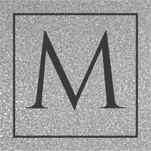 Monogram Initiaal Silvery Grey Glitter Custom Name Sticker (Voorkant)