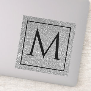 Monogram Initiaal Silvery Grey Glitter Custom Name Sticker