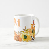 Monogram Initiaal Sinaasappel Waterverf Bloemen He Koffiemok (Voorkant rechts)